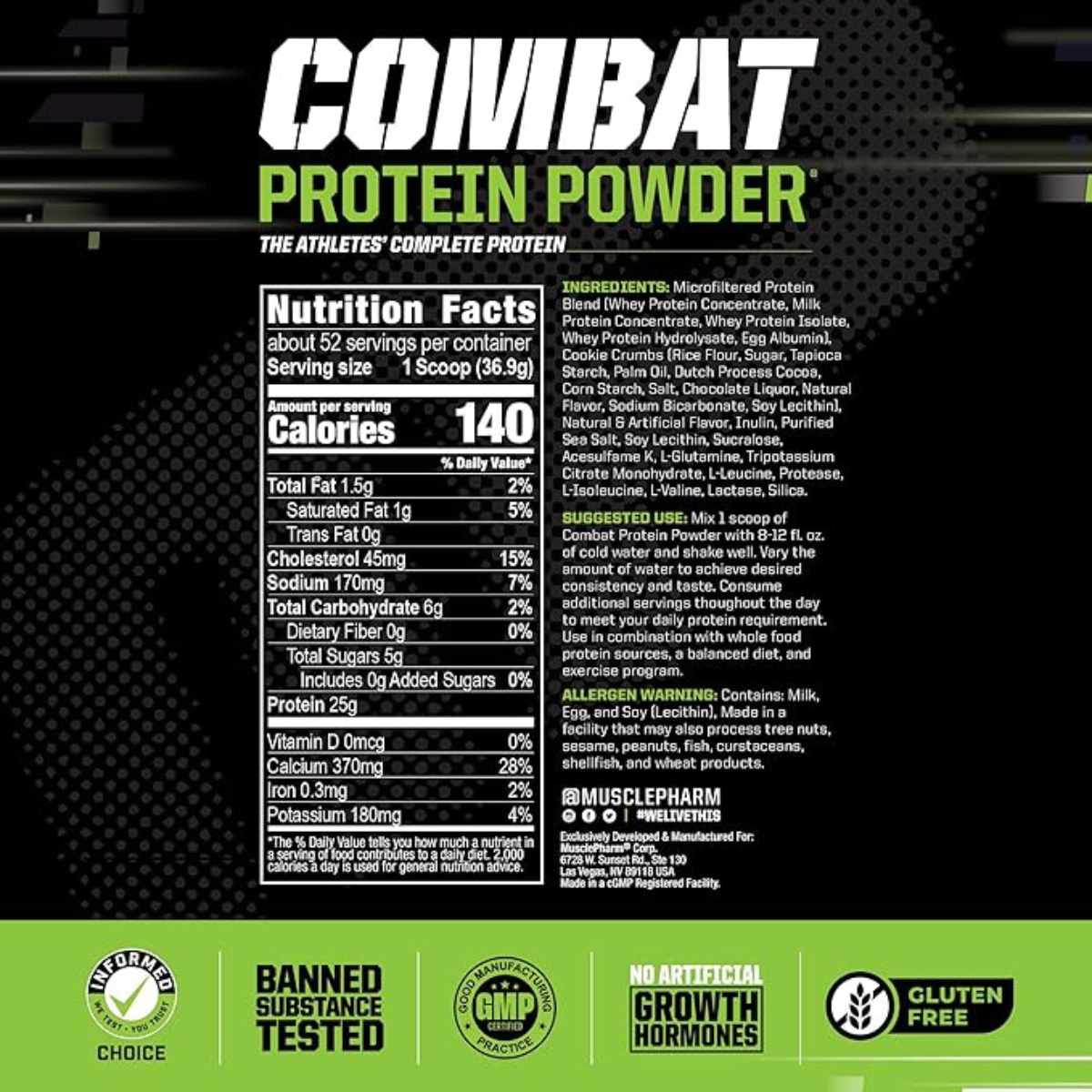 MusclePharm Proteína en Polvo - Sabor Galletas y Crema - 4 lb - Tabla Nutricional - Haz Tu Pedido