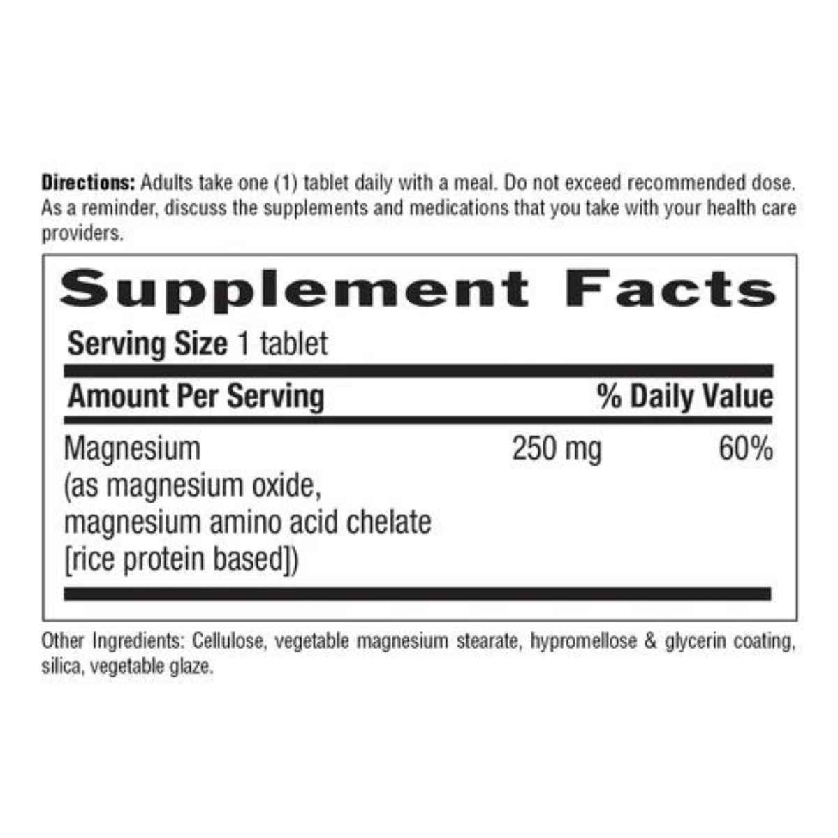 Country Life Magnesio Quelado 250 mg - 180 Tabletas - Tabla Nutricional - Haz Tu Pedido