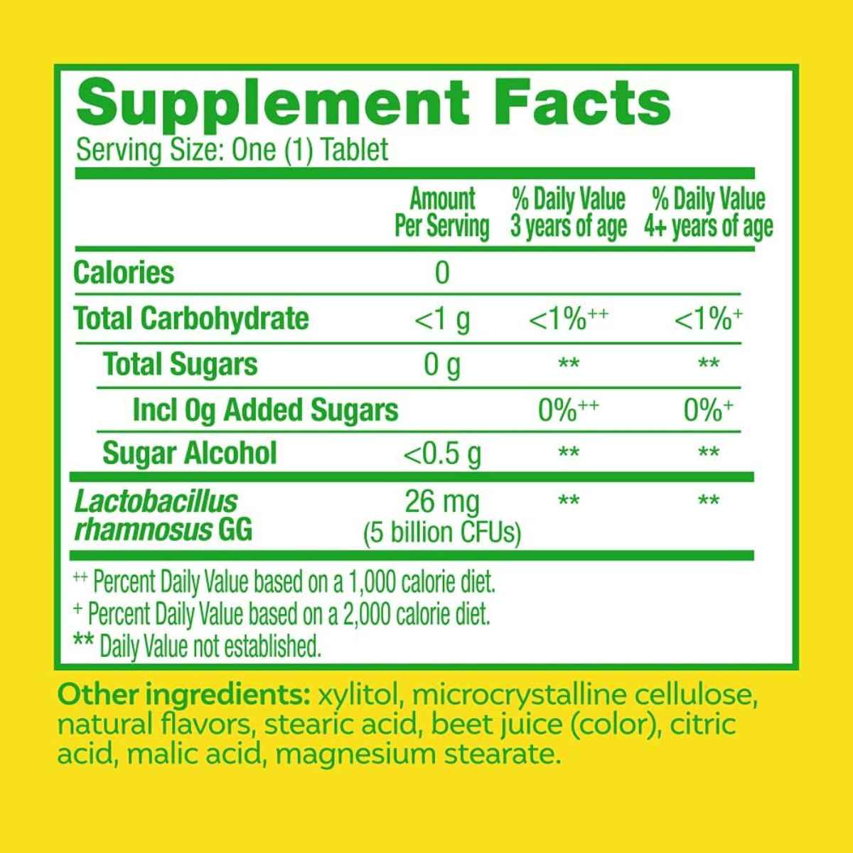 Culturelle Probiótico para Niños - Sabor Bayas - 30 Tabletas Masticable - Tabla Nutricional - Haz Tu Pedido