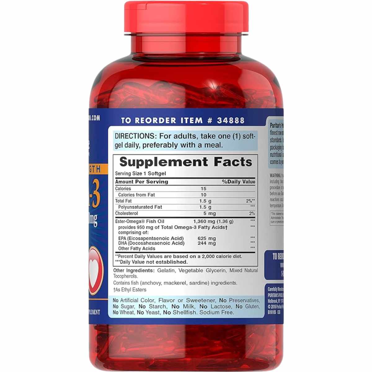 Puritans Pride Omega-3 Aceite de Pescado Triple Fuerza - 240 Cápsulas Blandas - Tabla Nutricional - Haz Tu Pedido