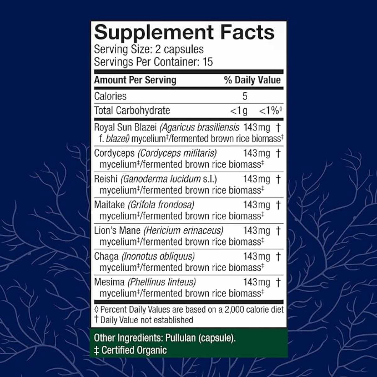 Host Defense Stamets 7® Apoyo Inmunológico - 30 Cápsulas - Tabla Nutricional - Haz Tu Pedido