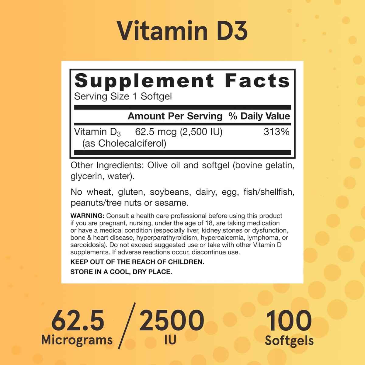 Jarrow Formulas Vitamin D3 2500 IU - 100 Cápsulas Blandas - Haz Tu Pedido