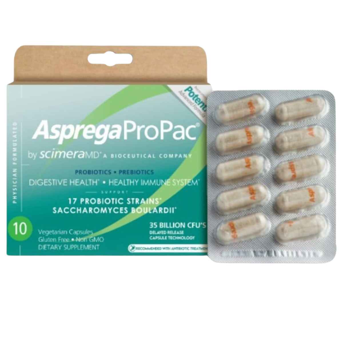 ScimeraMD AspregaMD Propac Probiótico Prebiótico Salud Digestiva 35 Mil Millones CFU - 10 Cápsulas Vegetarianas - Haz Tu Pedido