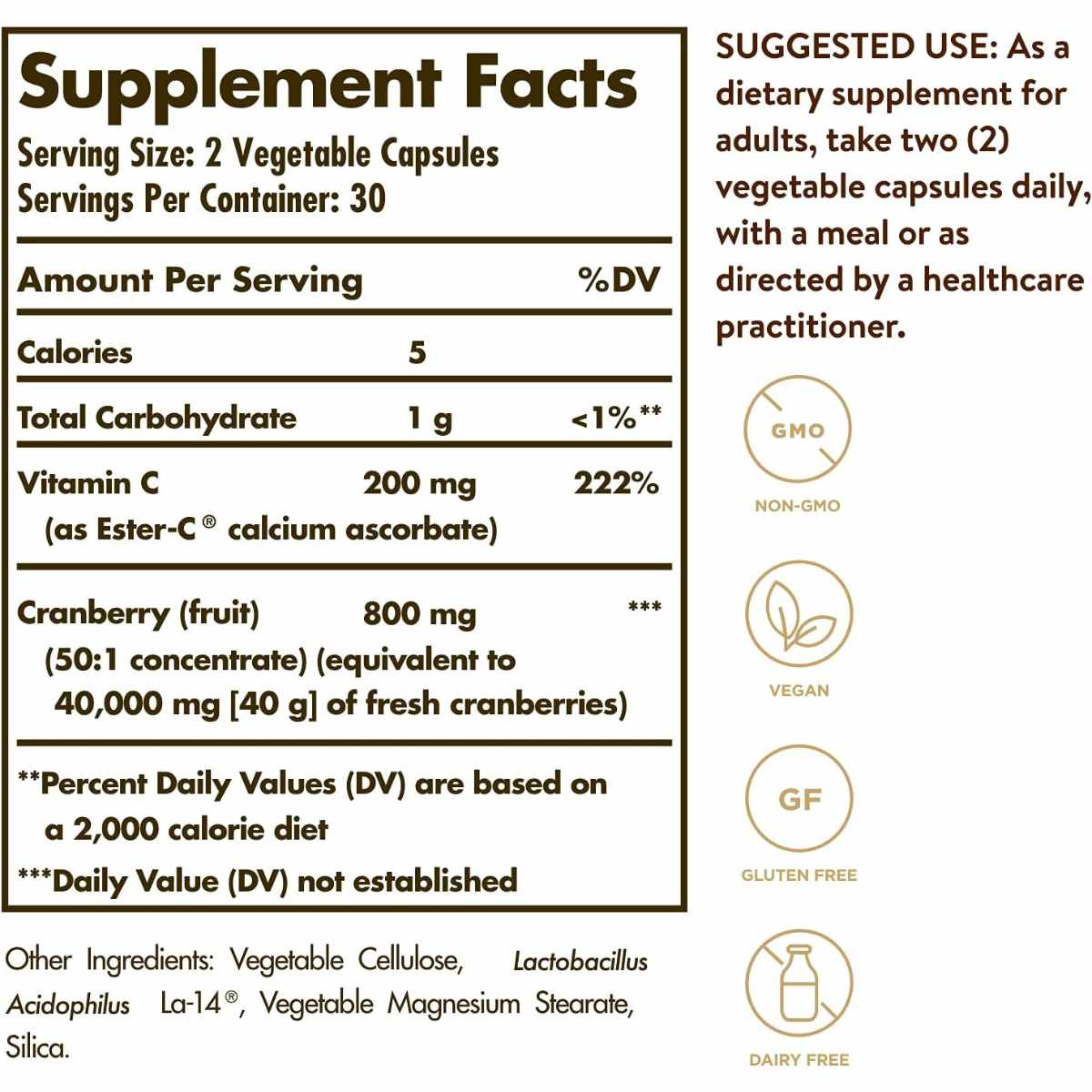 Solgar Arándano - 60 Cápsulas Vegetales - Tabla Nutricional - Haz Tu Pedido