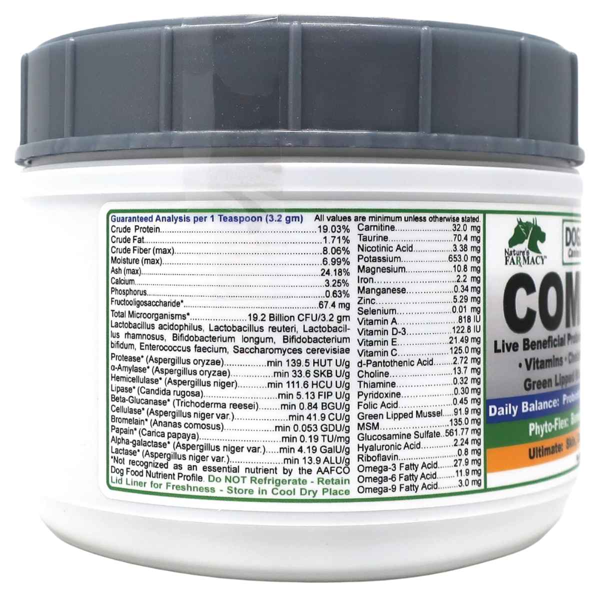 Nature's Farmacy Dogzymes Probióticos Completos para Caninos - 454 g - Tabla Nutricional - Haz Tu Pedido