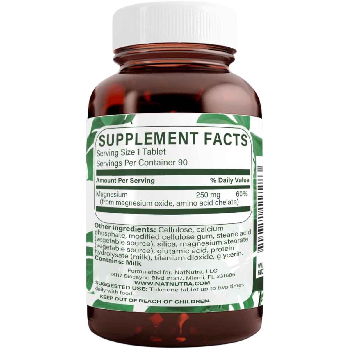 Natural Nutra Óxido De Magnesio Quelado 250 mg - 90 Tabletas - Tabla Nutricional - Haz Tu Pedido