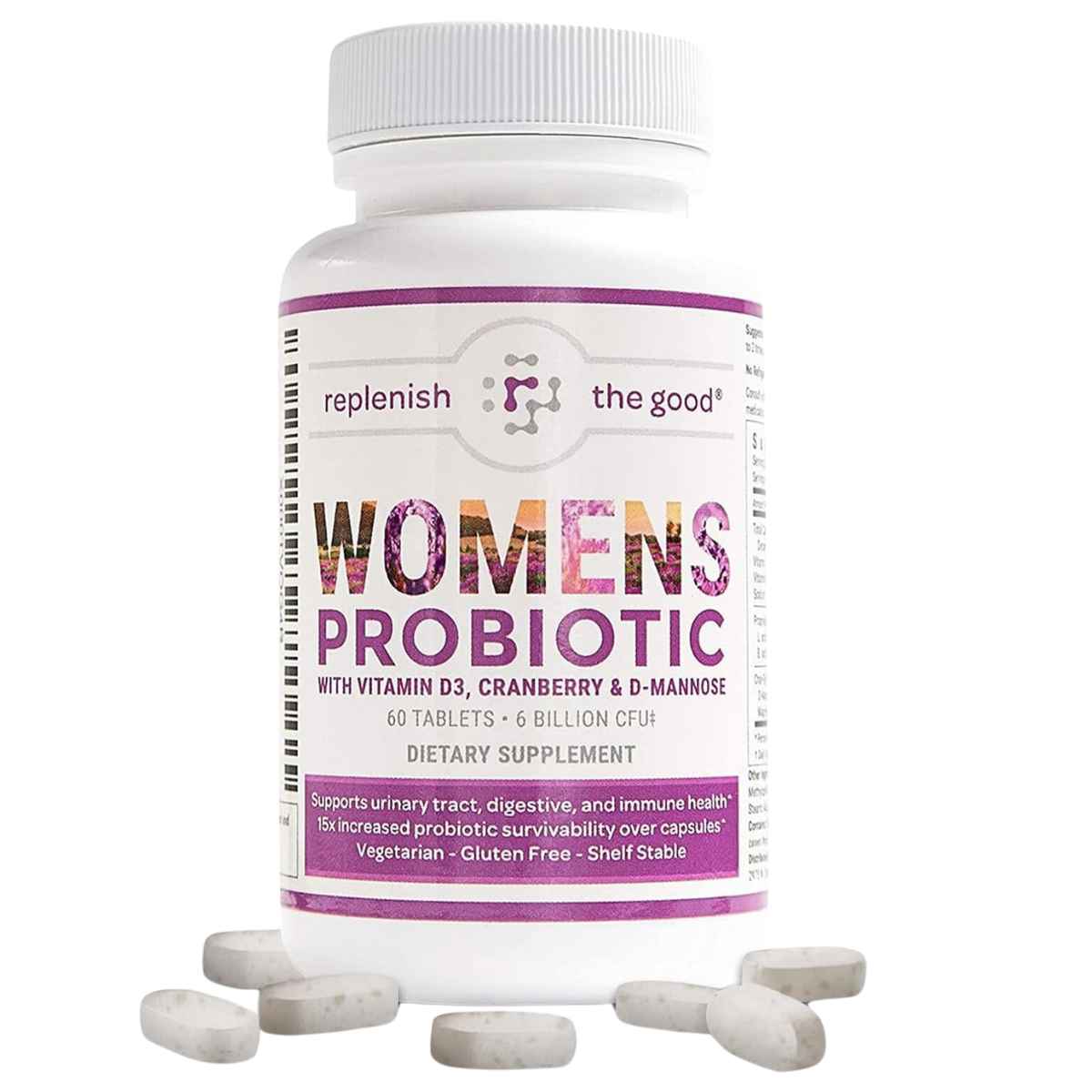 Replenish the Good Probiótico para Mujeres 6 Mil Millones CFU - Sabor Arándano Rojo - 60 Tabletas - Haz Tu Pedido