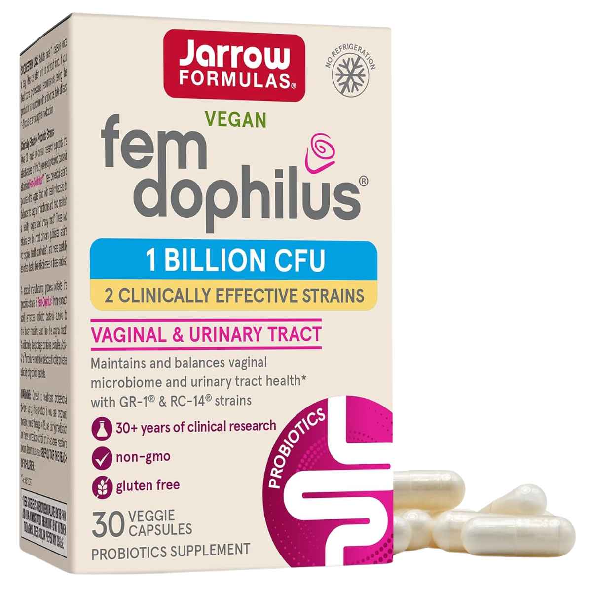 Jarrow Formulas Fem-Dophilus® Probióticos 1 Mil Millones CFU - 30 Cápsulas Vegetales - Haz Tu Pedido