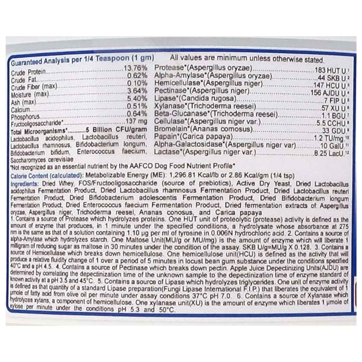 Nature's Farmacy Dogzymes Probiótico Balance Diario para Caninos - 2270 g - Tabla Nutricional - Haz Tu Pedido