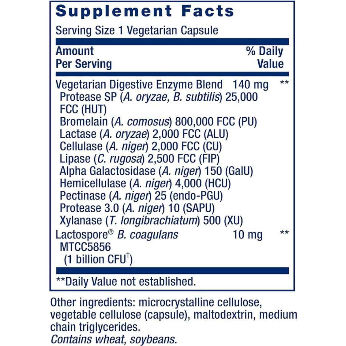 Life Extension Enzimas Digestivas y Probióticos - 60 Cápsulas Vegetales - Tabla Nutricional - Haz Tu Pedido
