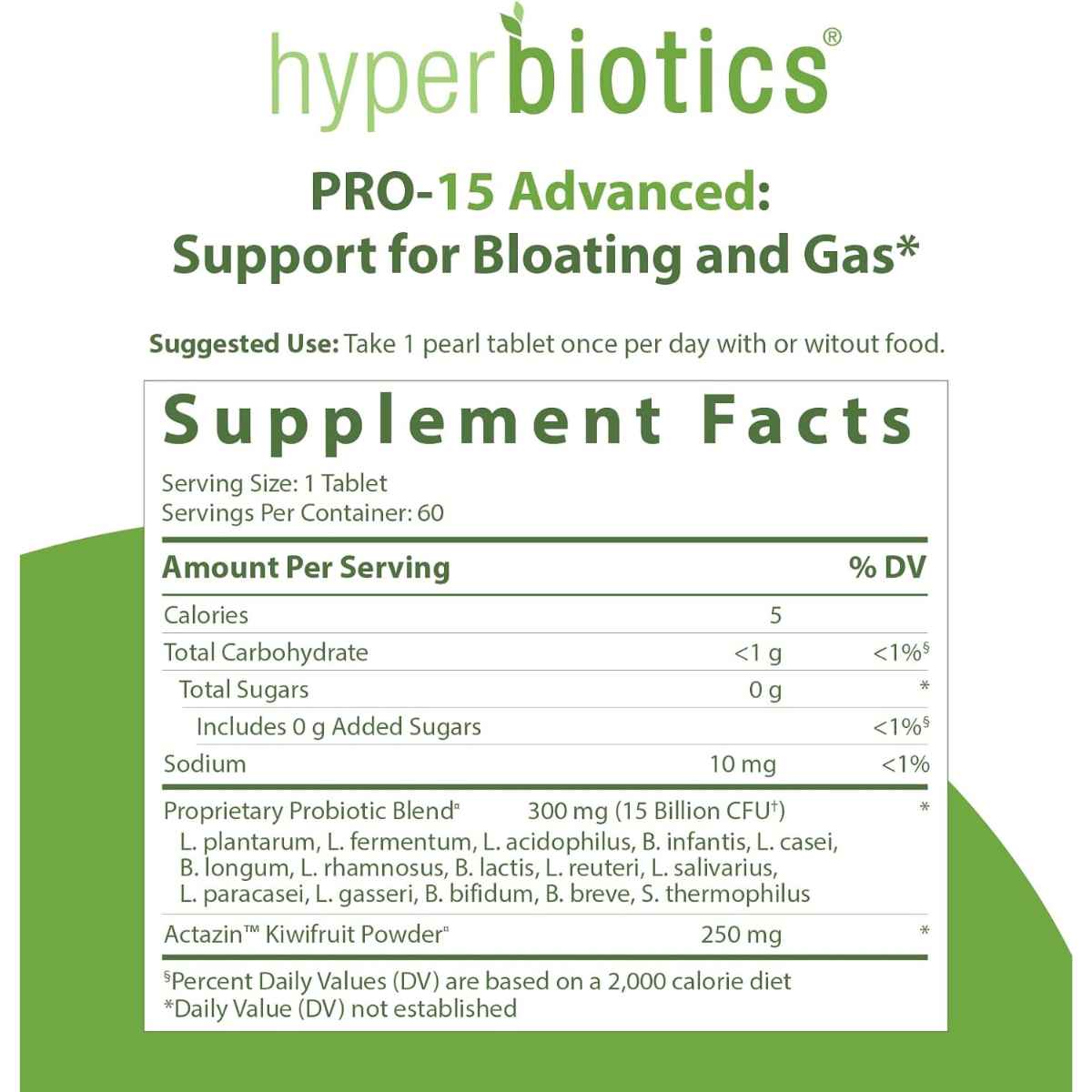 Hyperbiotics PRO-15 Avanzado: Alivio Natural para Inflamación Abdominal. 15 Mil Millones CFU - 60 Tabletas de Liberación Prolongada - Tabla Nutricional - Haz Tu Pedido