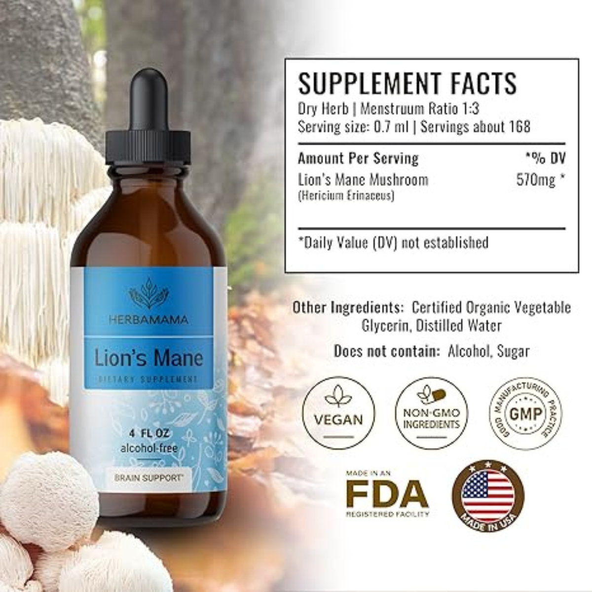 Herbamama Melena de León 570 mg - 4 oz - Tabla Nutricional - Haz Tu Pedido
