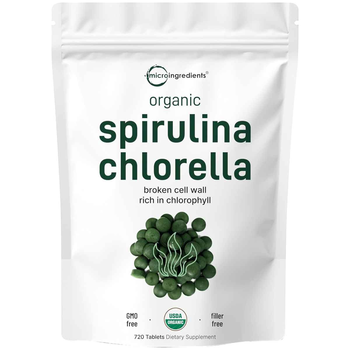 Micro Ingredients Chlorella Espirulina Orgánica - 720 Tabletas - Haz Tu Pedido