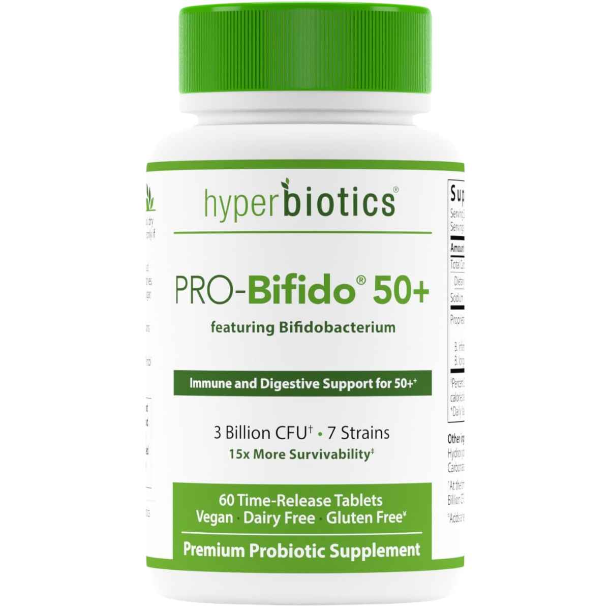 Hyperbiotics Probiótico PRO-Bifido 50+ Refuerzo Inmunitario y Digestivo para Adultos Mayores 3 Mil Millones CFU - 60 Tabletas de Liberación Prolongada - Haz Tu Pedido