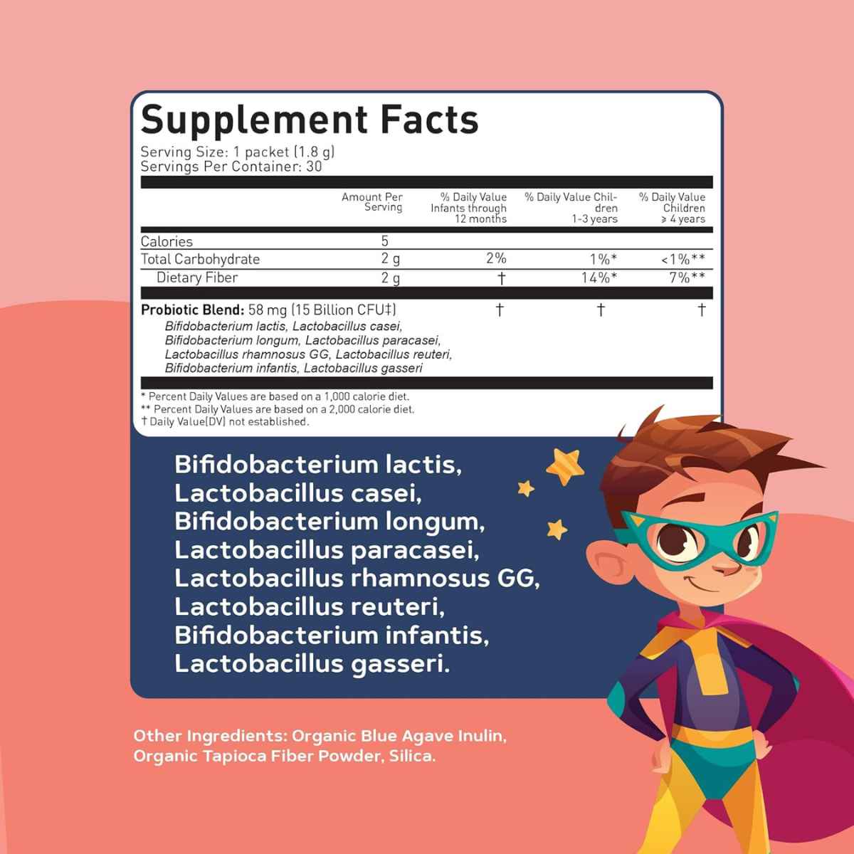Lovebug Probiotics Probióticos para Niños Pequeños 15 Mil Millones CFU - 30 Tubitos - Tabla Nutricional - Haz Tu Pedido