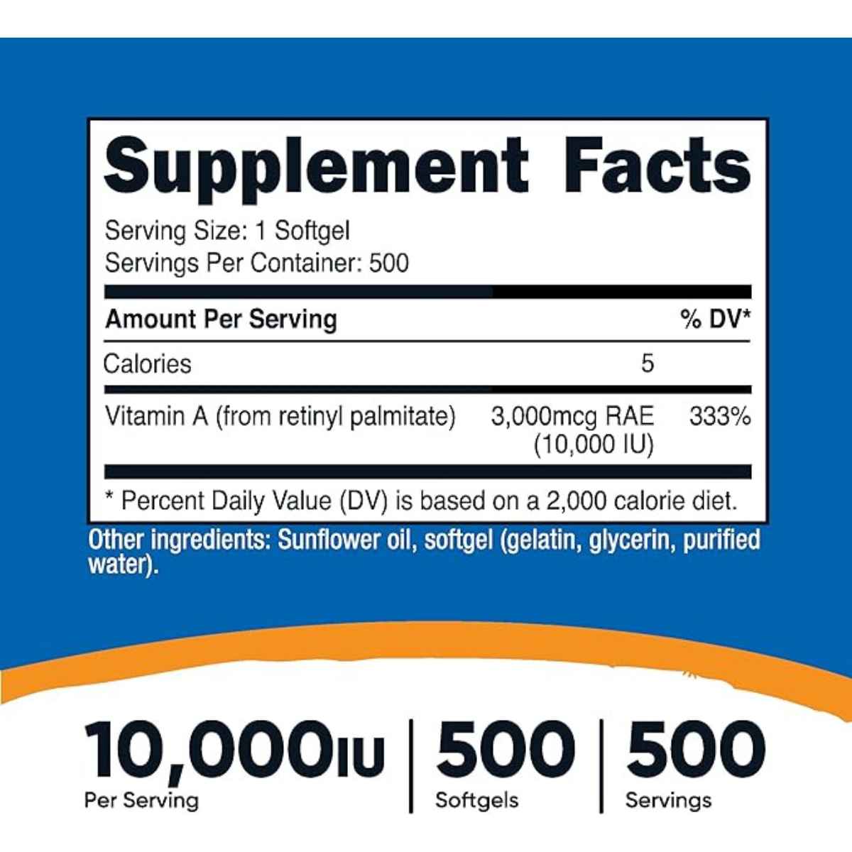 Nutricost Vitamina A 10000 IU - 500 Cápsulas Blandas - Tabla Nutricional - Haz Tu Pedido