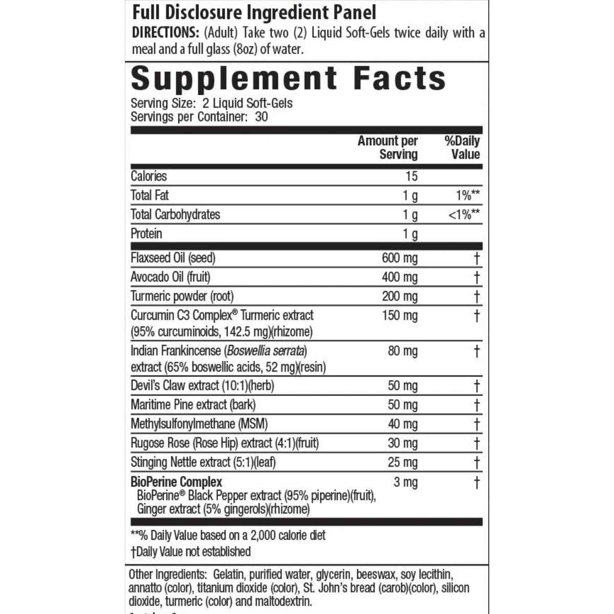 Irwin Naturals Cúrcuma+ Complejo Curcumina C3 - 60 Cápsulas Blandas - Tabla Nutricional - Haz Tu Pedido