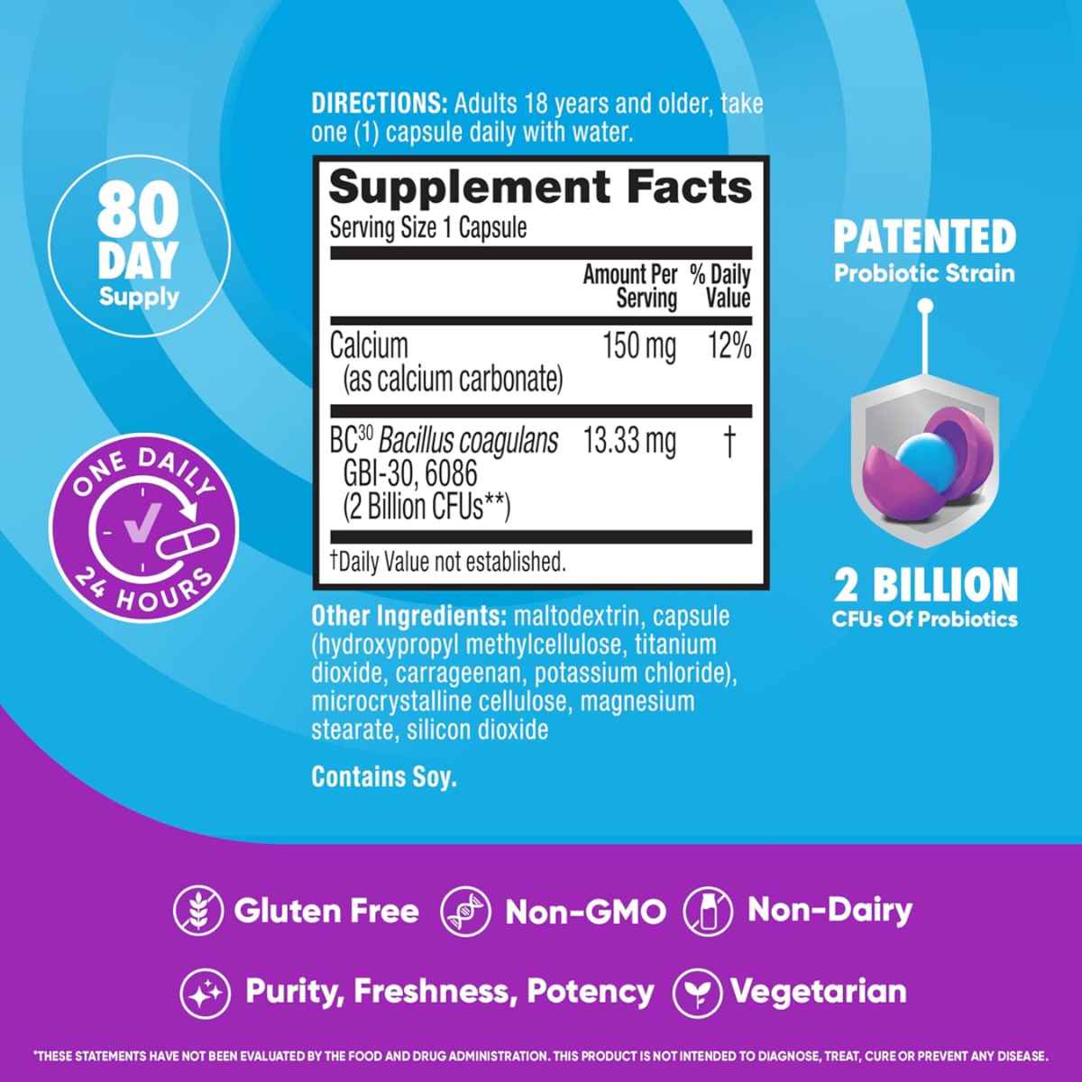 Schiff Digestive Advantage® Probiótico Diario 4 en 1 - 80 Cápsulas - Tabla Nutricional - Haz Tu Pedido