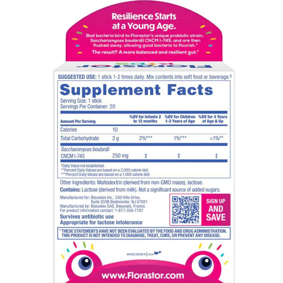 Florastor Probiótico Para Niños - 20 Tubitos - Tabla Nutricional - Haz Tu Pedido