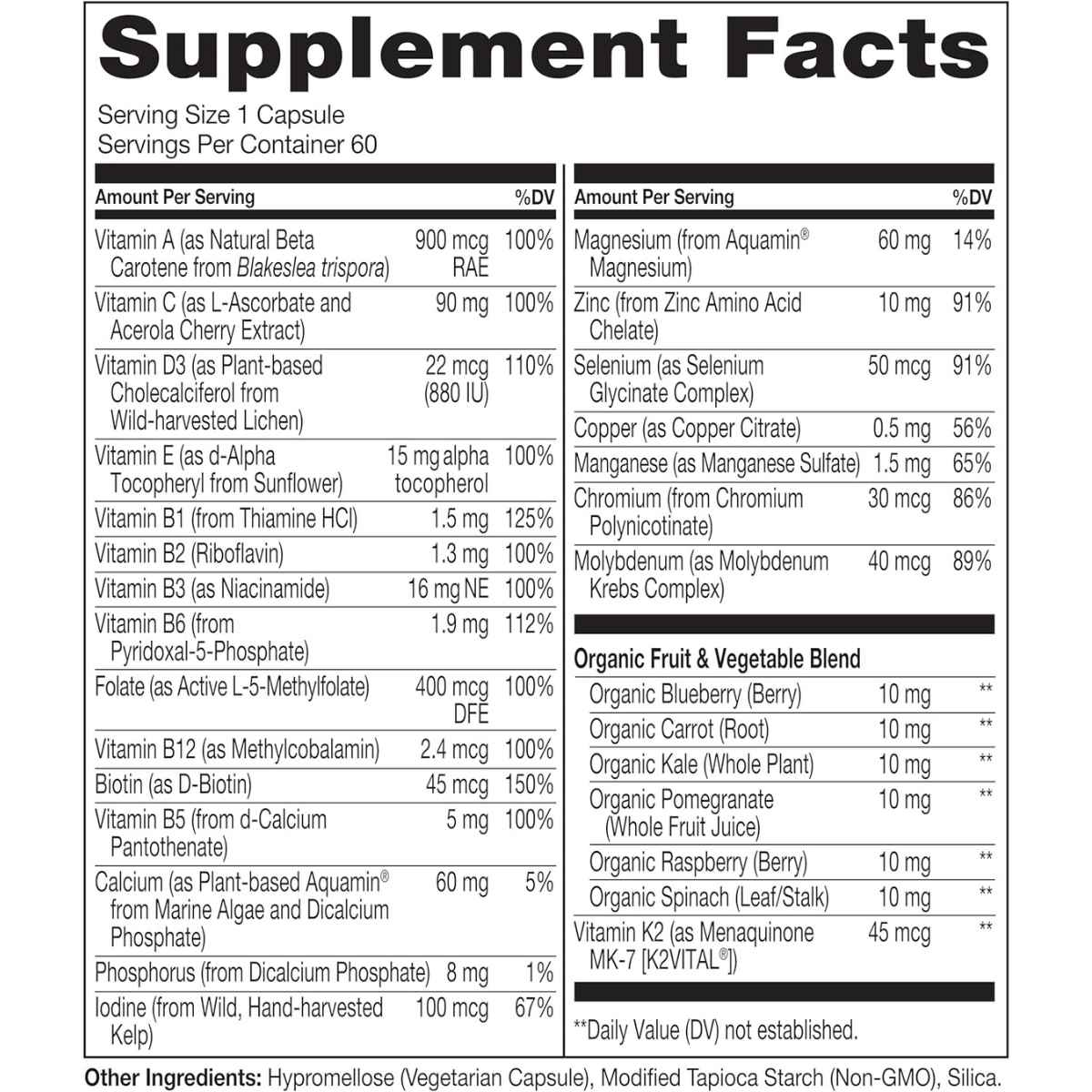 Naturelo Multivitamínico Diario para Mujeres Mayores de 50 - 60 Cápsulas Vegetarianas - Tabla Nutricional - Haz Tu Pedido