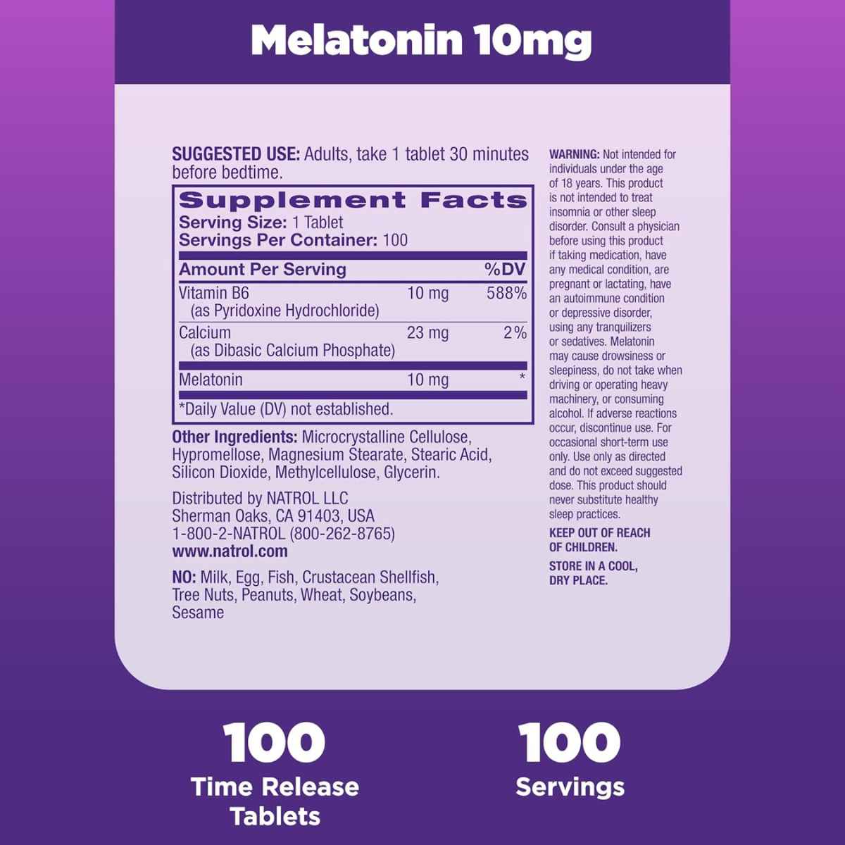 Melatonina 10 mg - 100 Tabletas - Tabla Nutriconal - Haz Tu Pedido