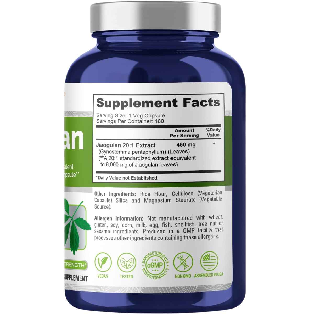Jiaogulan 9000 mg - 180 Cápsulas Veganas - Tabla Nutricional - Haz Tu Pedido