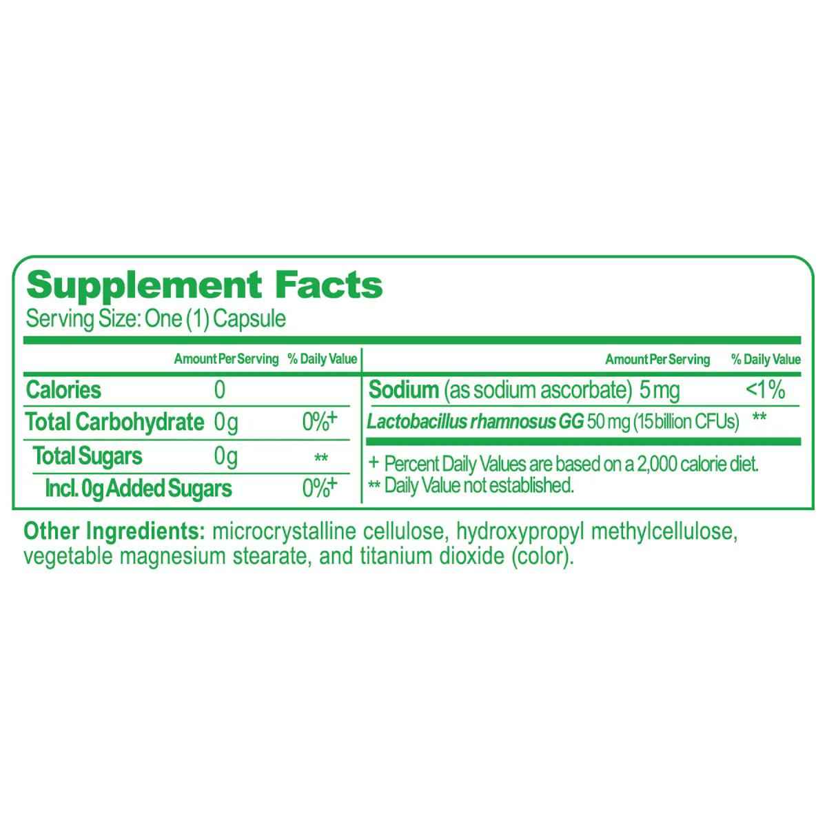 Culturelle Probiótico Diario para Salud y Bienestar 15 Mil Millones CFU - 50 Cápsulas Vegetarianas - Tabla Nutricional - Haz Tu Pedido