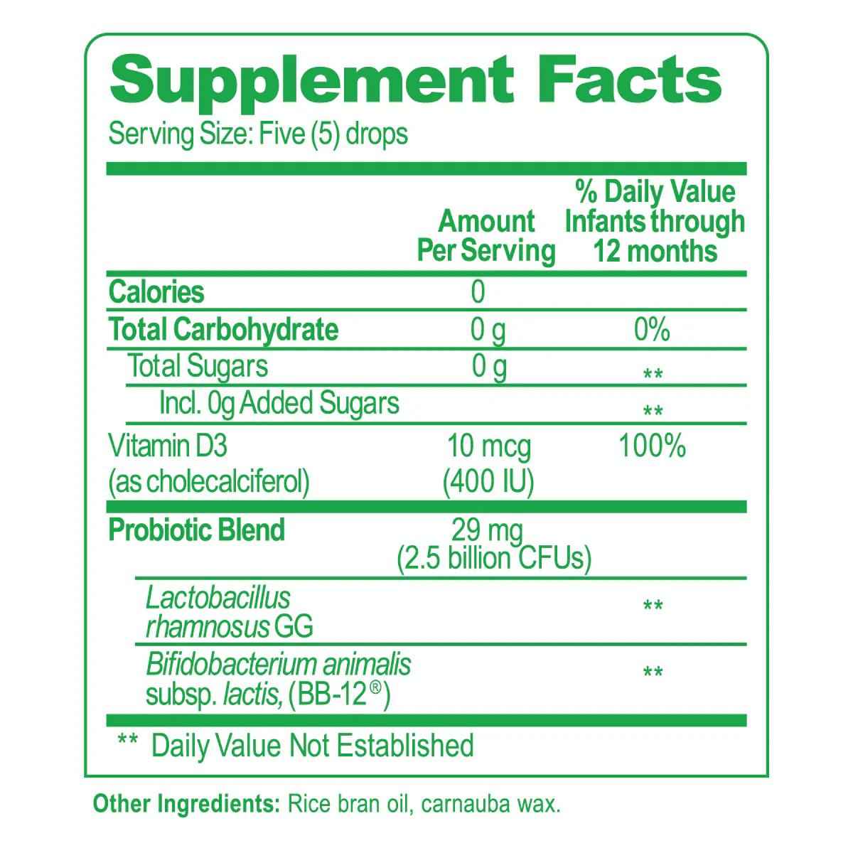 Culturelle Probiótico con Vitamina D para Apoyo Inmunológico y Digestivo de Bebés - 9 ml - Tabla Nutricional - Haz Tu Pedido