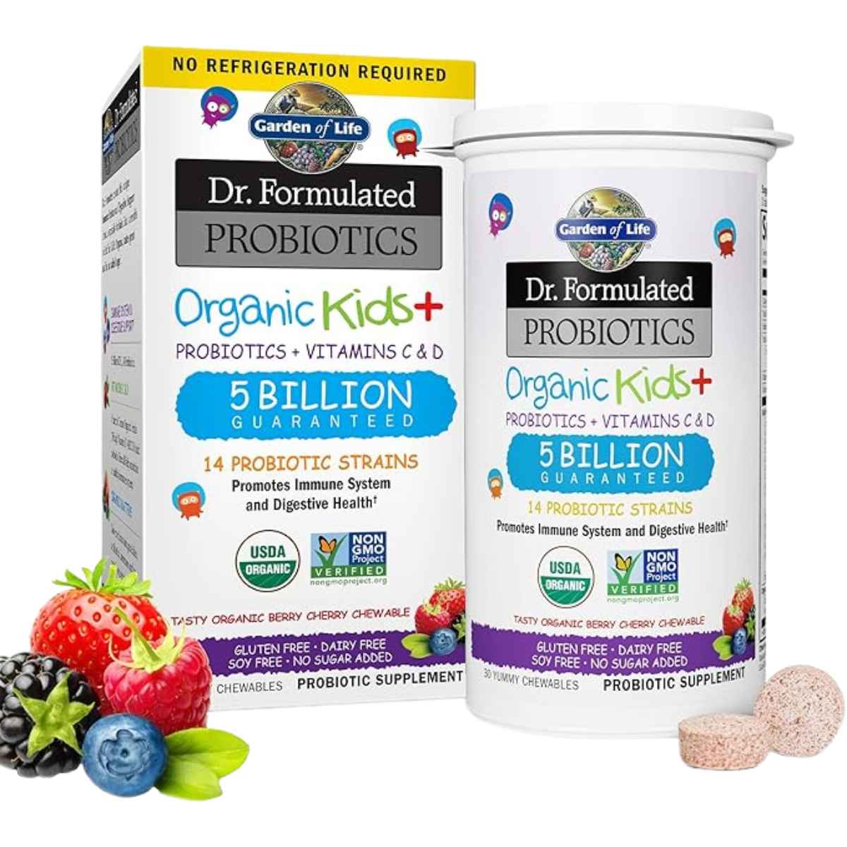 Garden of Life Probióticos Orgánicos Para Niños 5 Mil Millones - Sabor Bayas de Cereza - 30 Tabletas Masticable - Haz Tu Pedido