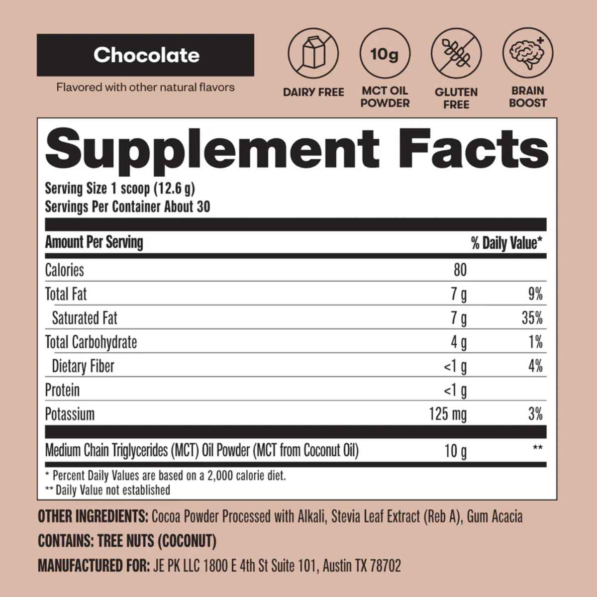 Perfect Keto MCT Oil Powder - 30 Servicios - Tabla Nutricional - Haz Tu Pedido