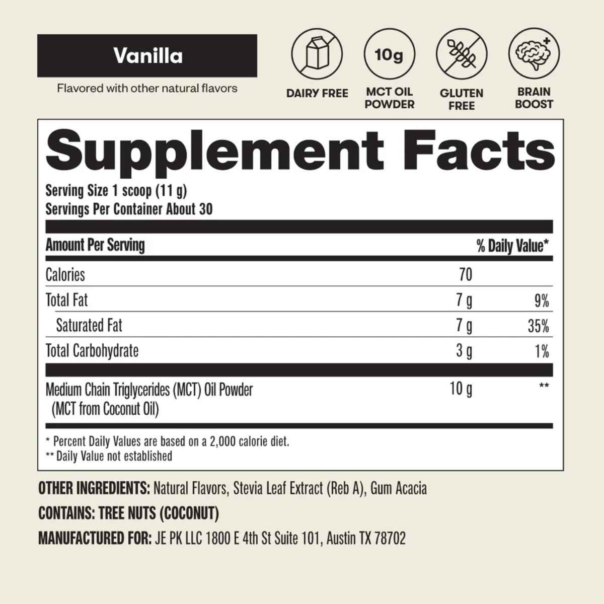 Perfect Keto MCT Oil Powder - 30 Servicios - Tabla Nutricional - Haz Tu Pedido