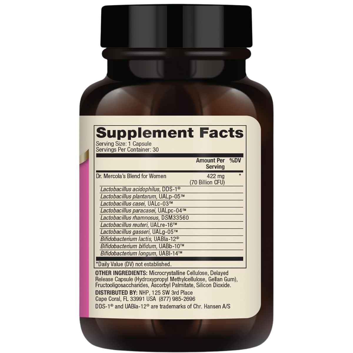 Dr. Mercola Probióticos Completos para Mujeres 70 Mil Millones CFU - 30 Cápsulas - Tabla Nutricional - Haz Tu Pedido