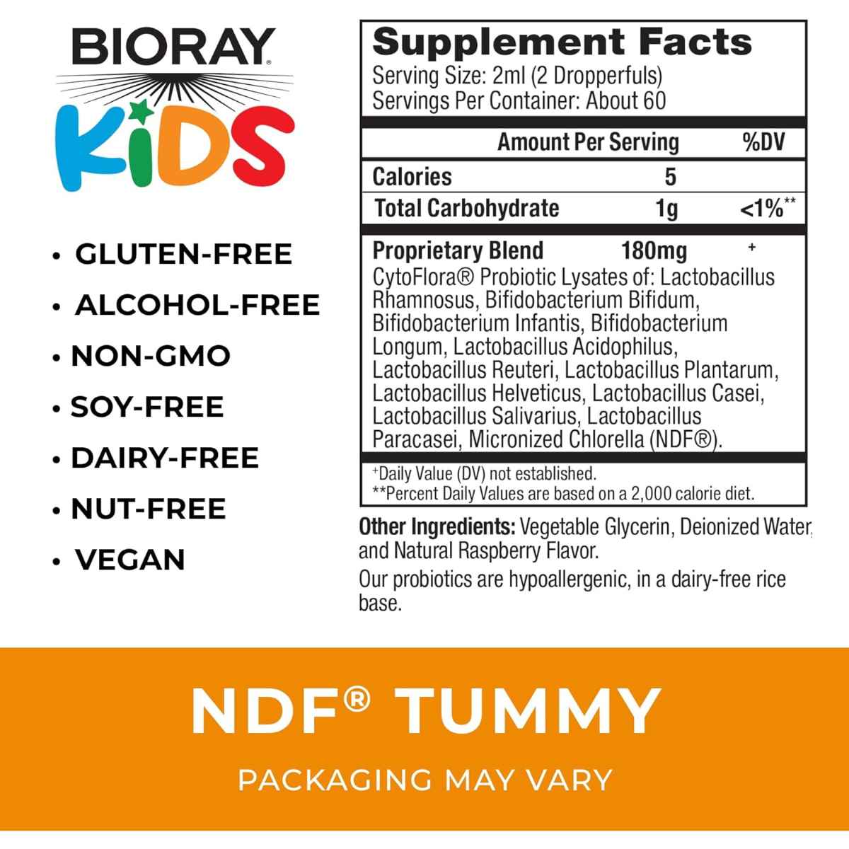 Bioray Mezcla de Probióticos de 11 Cepas: Mejora del Habla y la Comunicación - Sabor Frambuesa - 118 ml - Tabla Nutricional - Haz Tu Pedido