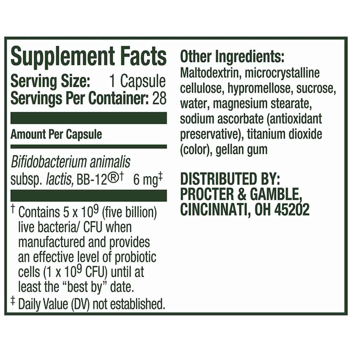 Align Probiotic Salud Intestinal y Soporte Inmunológico - 28 Cápsulas - Tabla Nutricional - Haz Tu Pedido