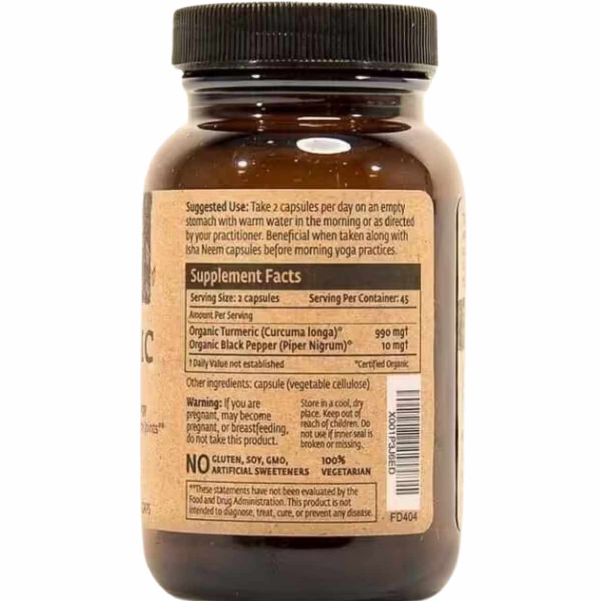 Isha Life Cúrcuma Orgánica - 90 Cápsulas - Tabla Nutricional - Haz Tu Pedido