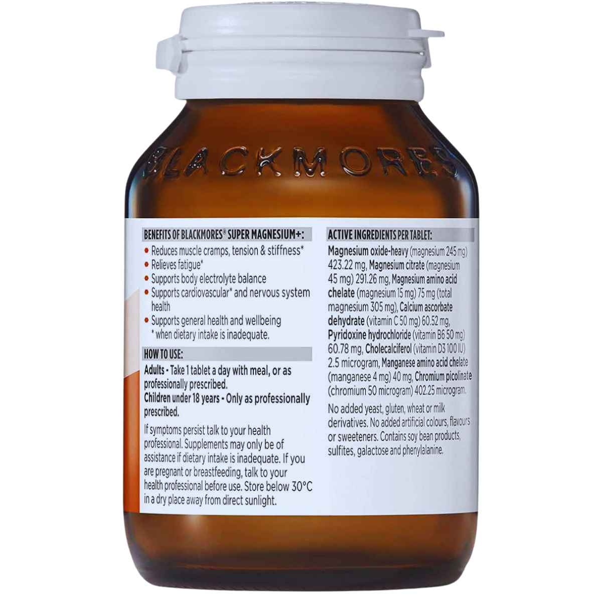 Blackmores Súper Magnesio+ - 100 Tabletas - Tabla Nutricional - Haz Tu Pedido