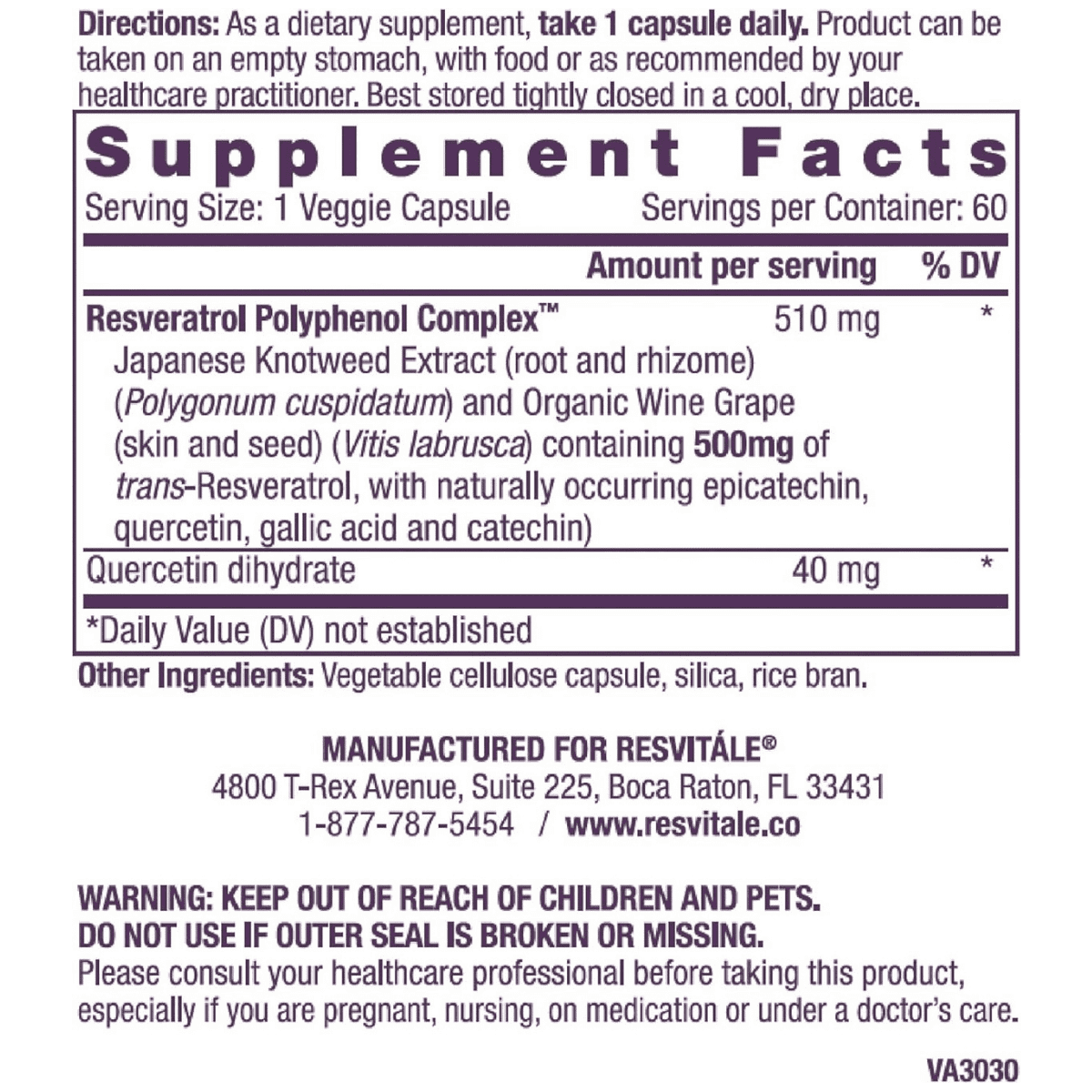 ResVitále Resveratrol 500 mg - 60 Cápsulas Vegetales - Haz Tu Pedido