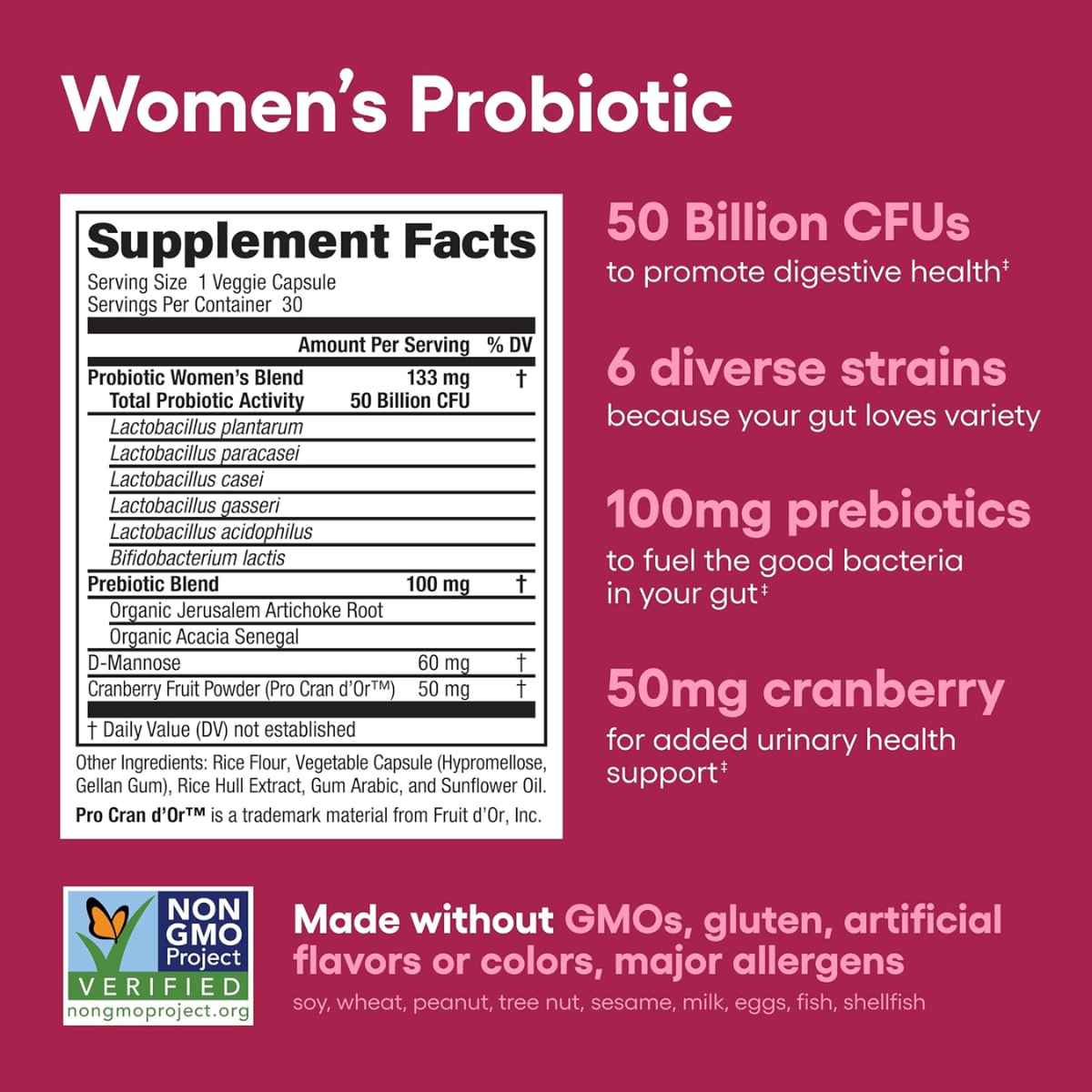 Physicians Choice Probióticos para Mujeres 50 Mil Millones CFU - 30 Cápsulas de Liberación Retardada - Tabla Nutricional - Haz Tu Pedido