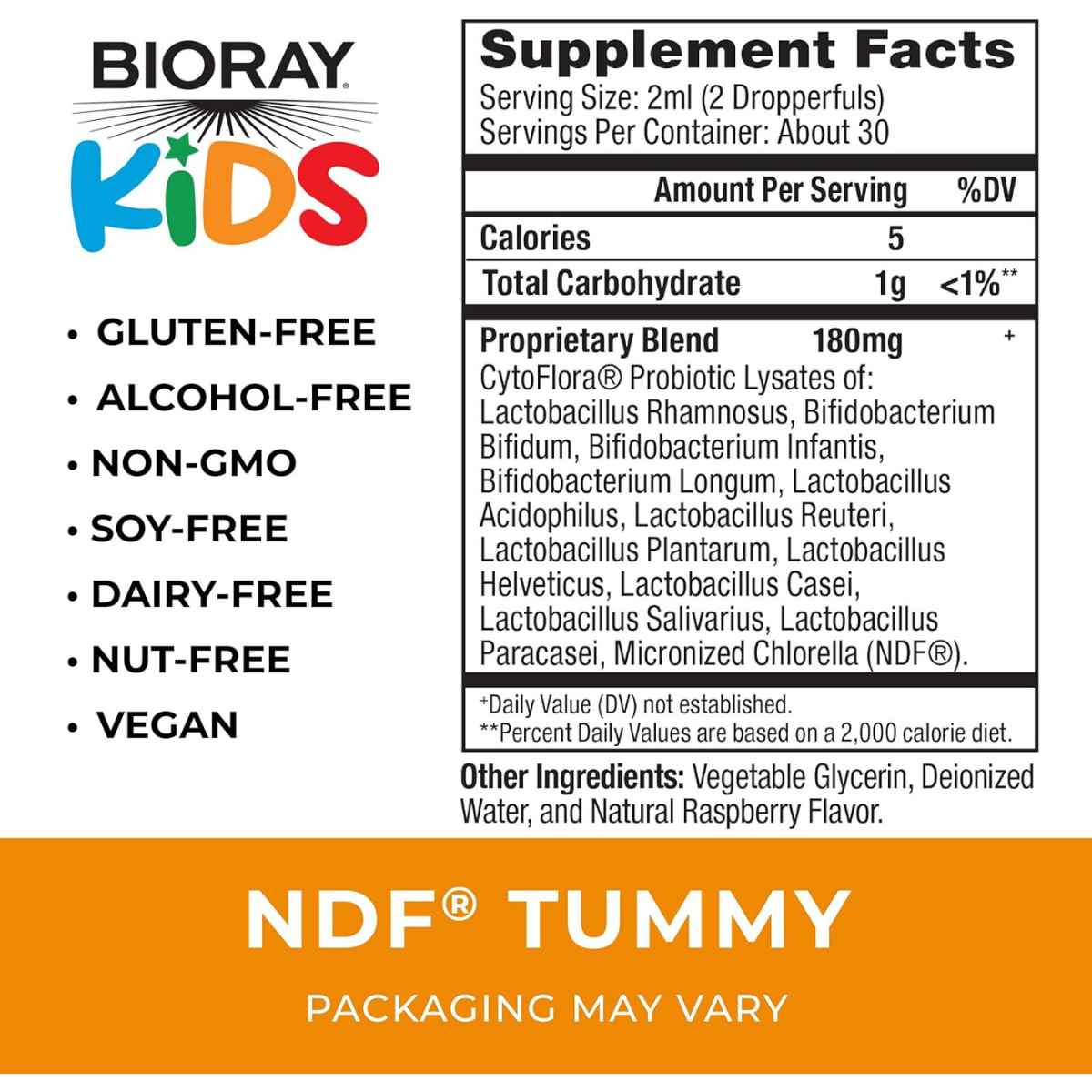Bioray Mezcla de Probióticos de 11 Cepas: Mejora del Habla y la Comunicación - Sabor Frambuesa - 60 ml - Tabla Nutricional - Haz Tu Pedido