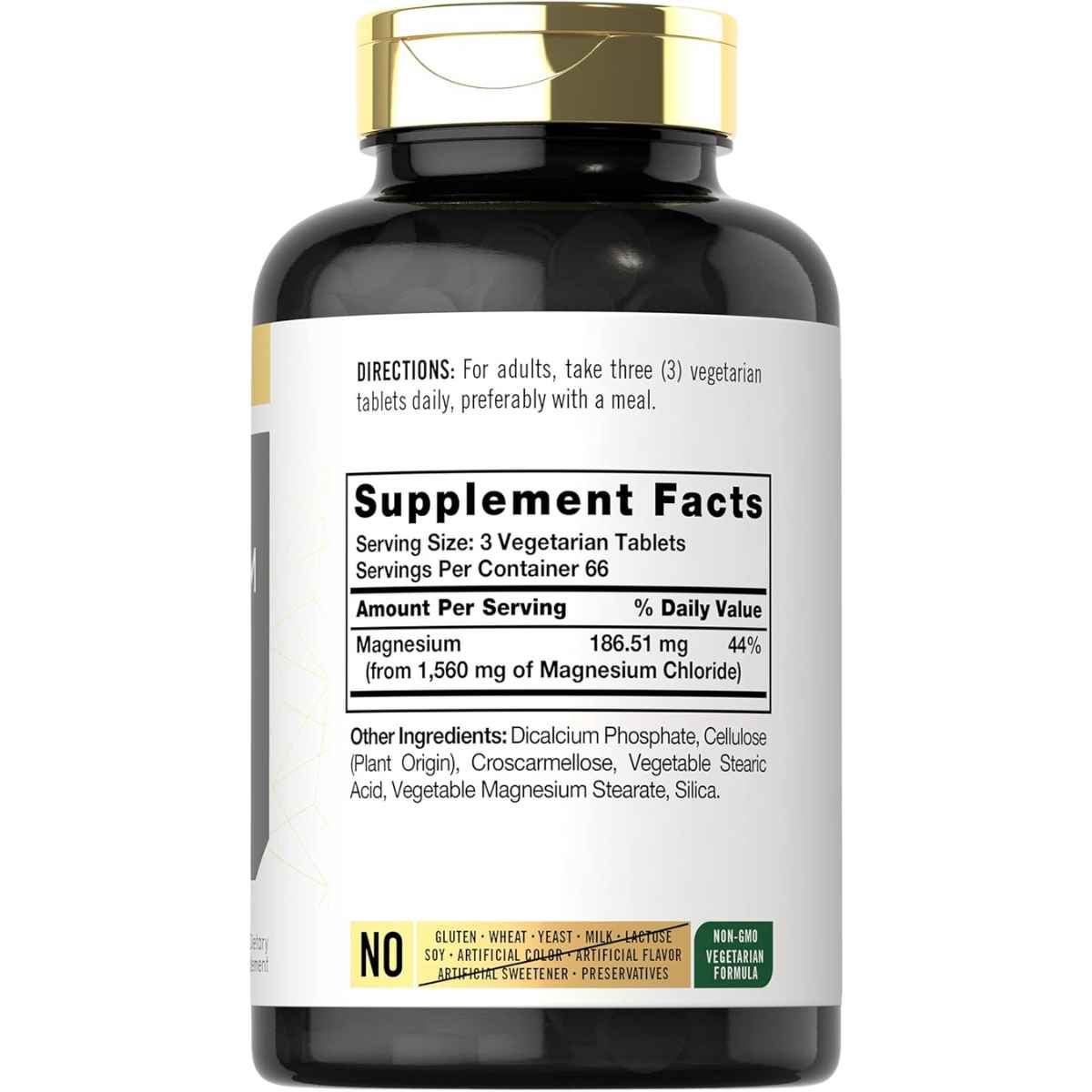 Carlyle Cloruro de Magnesio 1560 mg - 200 Tabletas Vegetarianas - Tabla Nutricional - Haz Tu Pedido