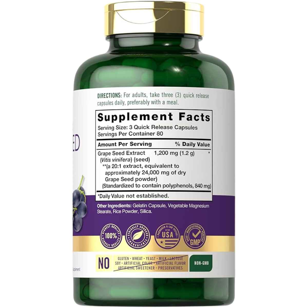 Carlyle Extracto de Semilla de Uva 24000 mg - 240 Cápsulas de Liberación Rápida - Tabla Nutricional - Haz Tu Pedido