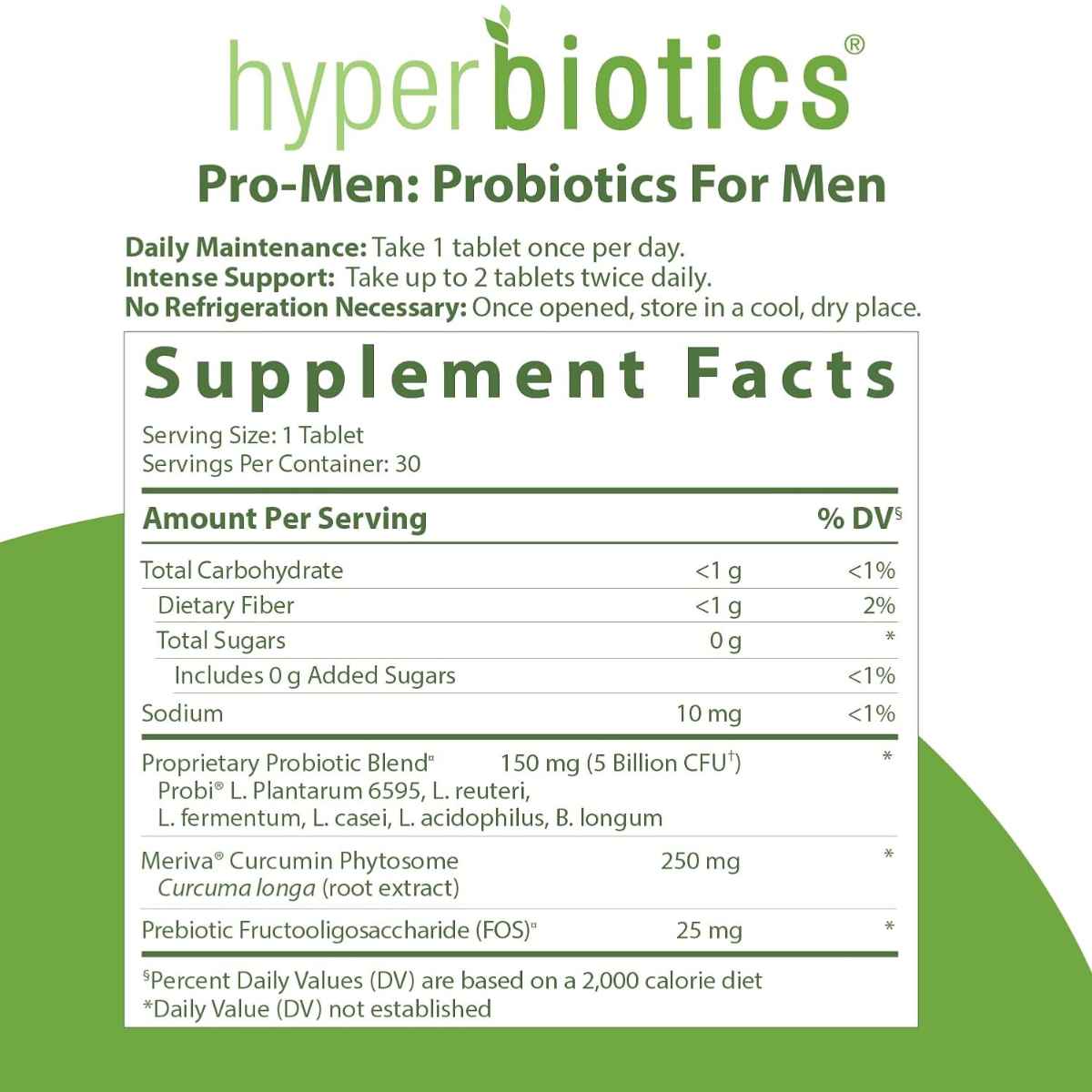 Hyperbiotics PRO-Men Probiótico para Salud de la Próstata 5 Mil Millones CFU - 30 Tabletas de Liberación Prolongada - Tabla Nutricional - Haz Tu Pedido