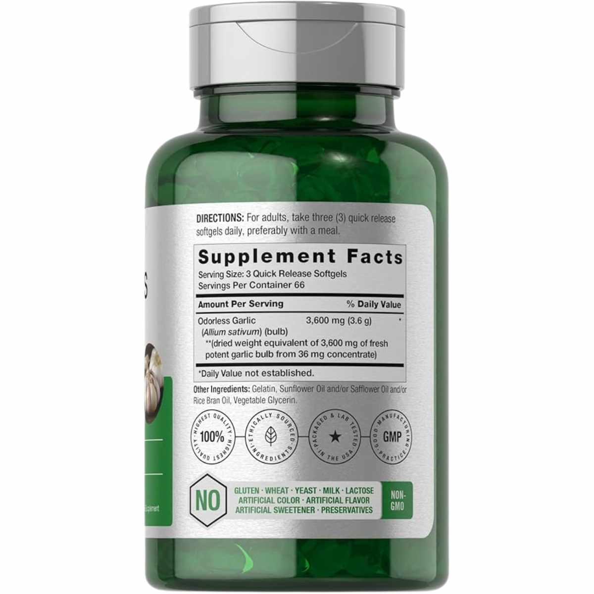 Horbaach Odorless Garlic - 200 Cápsulas Blandas - Tabla Nutricional Puro Estado fFisico
