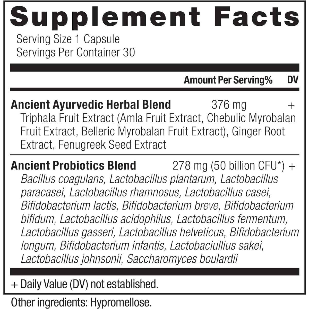 Ancient Nutrition Probióticos Definitivos Diarios Salud Digestiva - 30 Cápsulas - Tabla Nutricional - Haz Tu Pedido