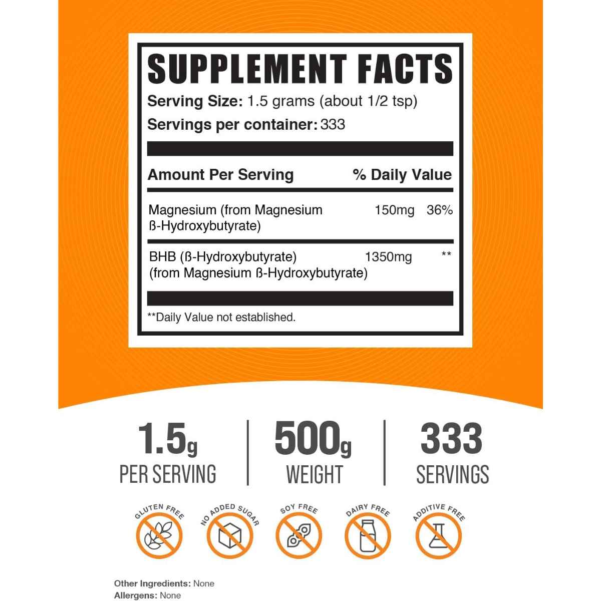BulkSupplements Polvo de Magnesio BHB (Beta-Hidroxibutirato) Energía y Cetosis Avanzada - 500 gr - Haz Tu Pedido