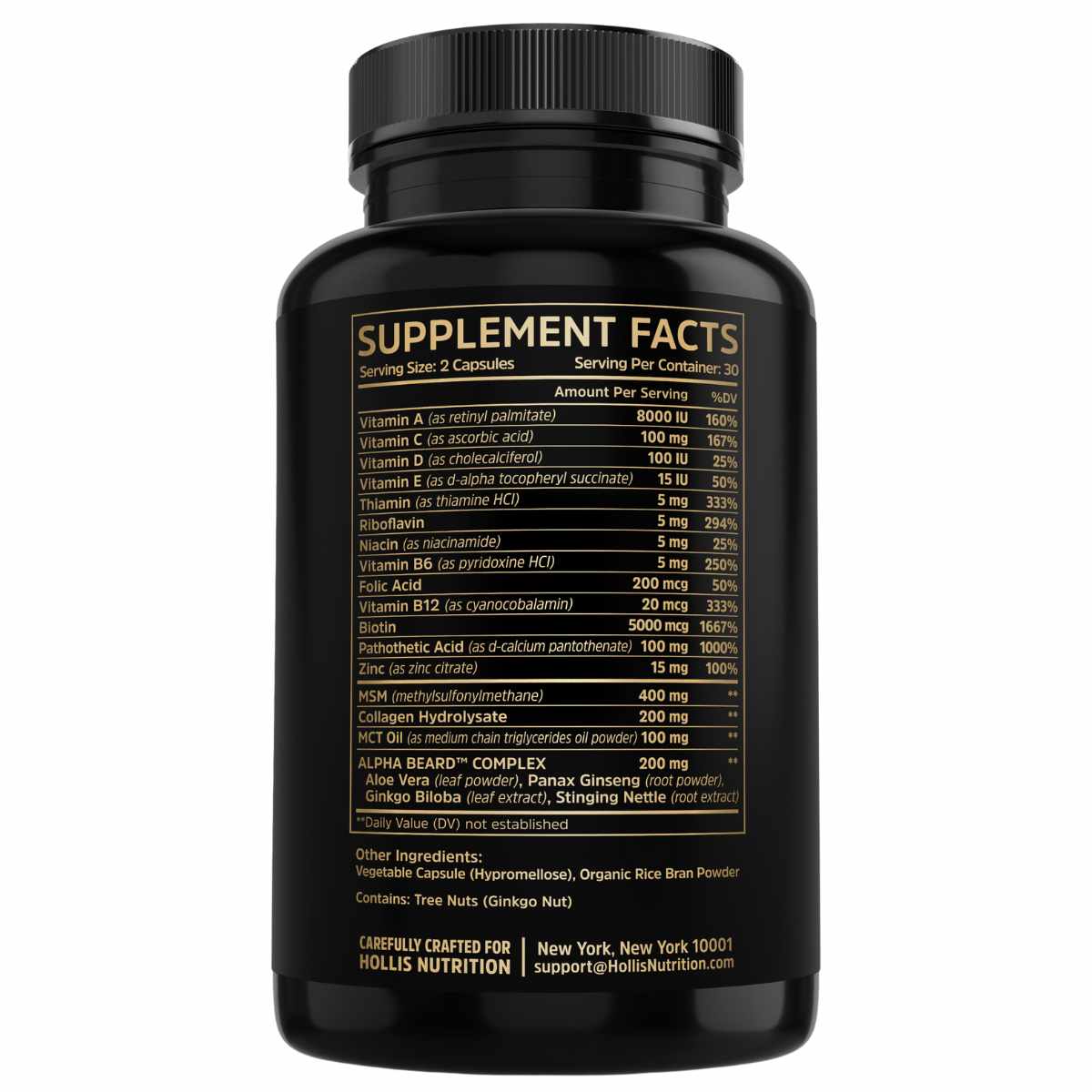 Hollis Nutrition Alpha Beard - 60 Cápsulas Vegetales - Tabla Nutricional - Haz Tu Pedido
