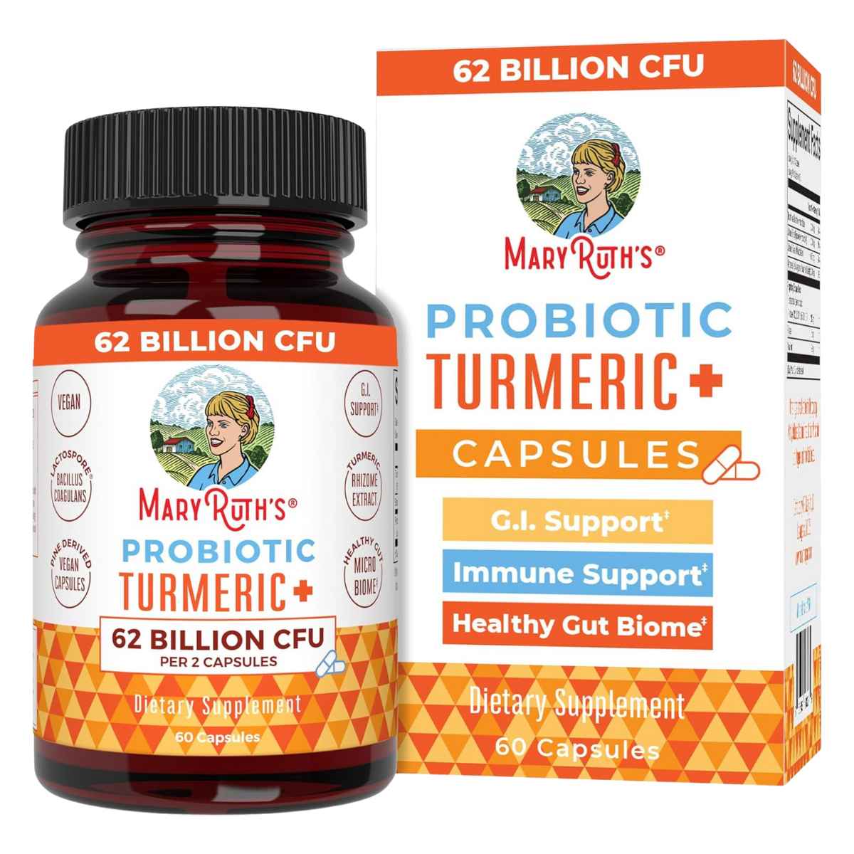 MaryRuth Organics Probiótico Plus de Cúrcuma para tu Bienestar 62 Mil Millones CFU - 60 Cápsulas - Haz Tu Pedido
