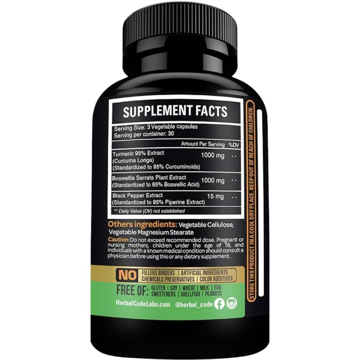 HCL Herbal Code Labs Extracto de Cúrcuma y Boswellia - 90 Cápsulas Vegetales - Tabla Nutricional - Haz Tu Pedido
