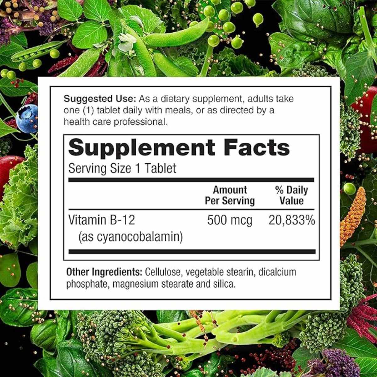 PlantFusion Vitamina B12 500 mcg - 100 Tabletas - Tabla Nutricional - Haz Tu Pedido