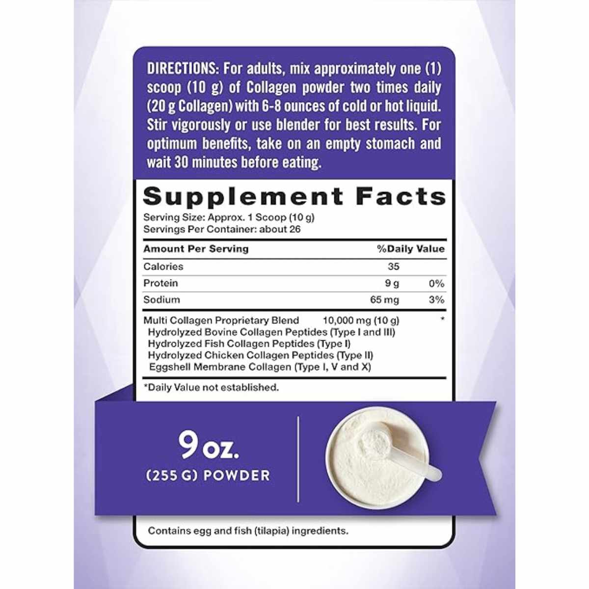Nature's Truth Polvo de Multi-Colágeno Tipo I, II, III, V, X - 255 g - Tabla Nutricional - Haz Tu Pedido